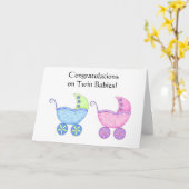 お祝いの対の女の赤ちゃんおよび男の子 カード (黄色い花)