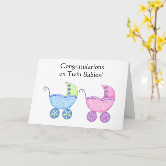 お祝いの対の女の赤ちゃんおよび男の子 カード (黄色い花)