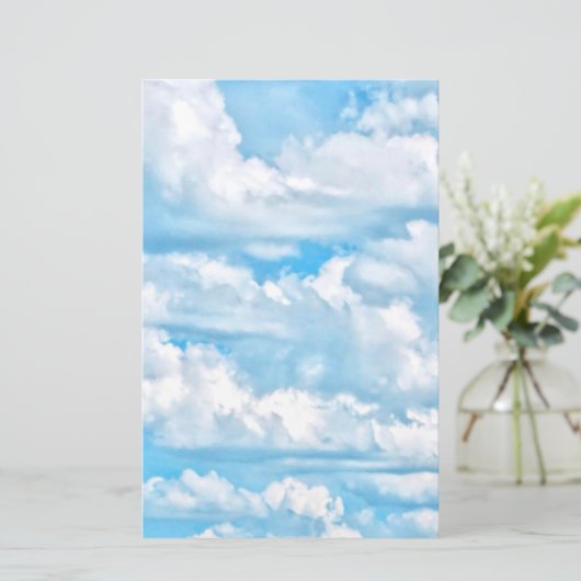 お祝いの幸せで明るい雲の背景 便箋 (スタンド正面)