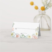 お祝いの愛の水色ピンクのクリームバラ プレイスカード (正面)