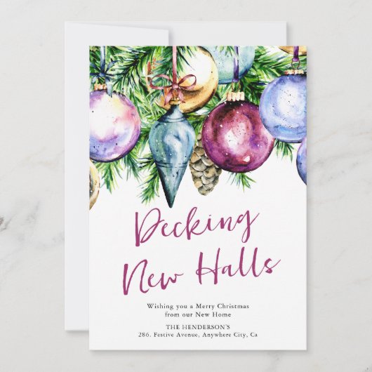 お祝いの新しいホールに輝くオーナメント 新しい家 シーズンカード (正面)