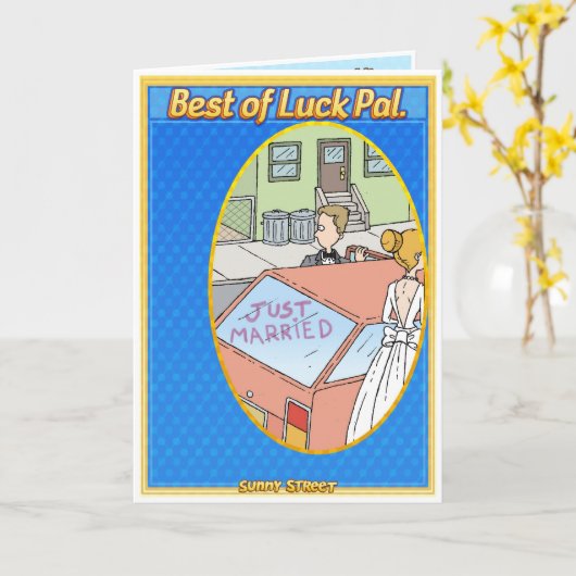 お祝いの新婚旅行客! カード (黄色い花)