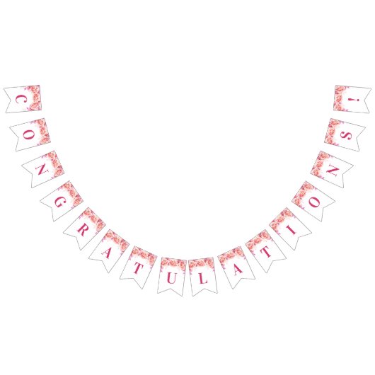 お祝いの旗のピンクの水彩画の花 バンティングフラッグ (全)