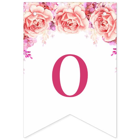 お祝いの旗のピンクの水彩画の花 バンティングフラッグ (第2の旗)