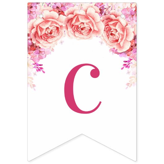 お祝いの旗のピンクの水彩画の花 バンティングフラッグ (第1の旗)