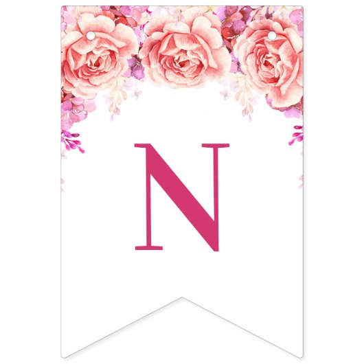 お祝いの旗のピンクの水彩画の花 バンティングフラッグ (第3の旗)