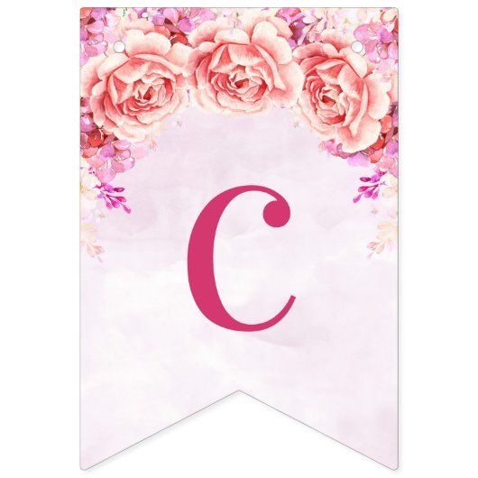 お祝いの旗の紫色の水彩画の花 バンティングフラッグ (第1の旗)