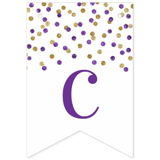 お祝いの旗の紫色の金ゴールドの紙吹雪 バンティングフラッグ (第1の旗)