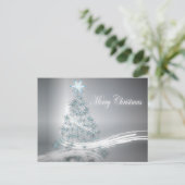 お祝いの星のシックなクリスマスの常緑樹 シーズンポストカード (スタンド正面)