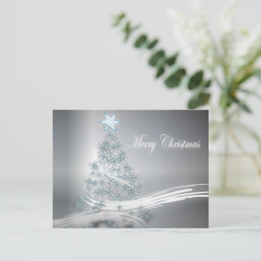 お祝いの星のシックなクリスマスの常緑樹 シーズンポストカード (スタンド正面)