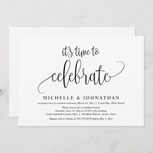 お祝いの時間が来た！結婚式の秘密挙式パーティー 招待状 (正面/裏面)