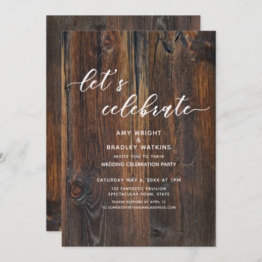 お祝いの木製手書きスクリプト 招待状 (正面/裏面)