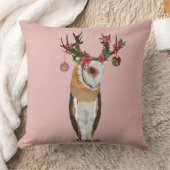 お祝いの枝角のフクロウの枕 クッション (ブランケット)