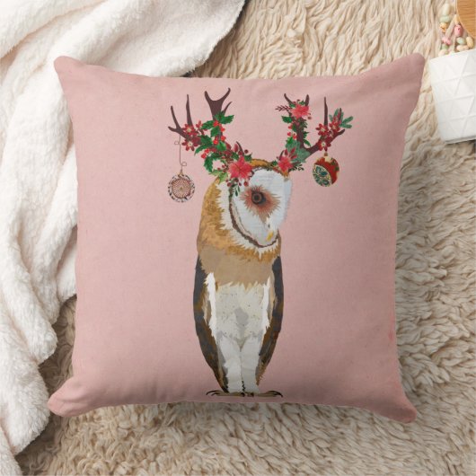 お祝いの枝角のフクロウの枕 クッション (ブランケット)