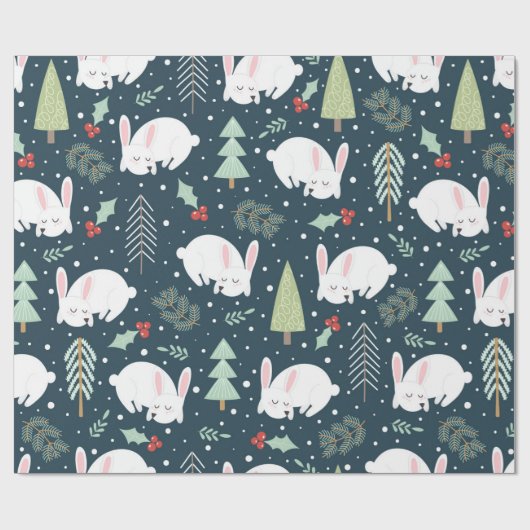 お祝いの森林友人|のクリスマスのウサギ及び木 ラッピングペーパー (フラット)