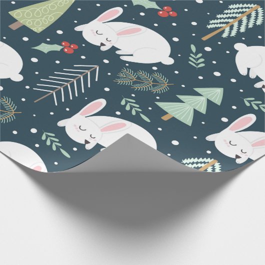 お祝いの森林友人|のクリスマスのウサギ及び木 ラッピングペーパー (角)