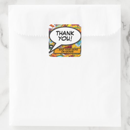 お祝いの気持ちを込めたカラフルなサンキュースピーチバブル スクエアシール (バッグ)