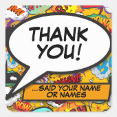 お祝いの気持ちを込めたカラフルなサンキュースピーチバブル スクエアシール (正面)