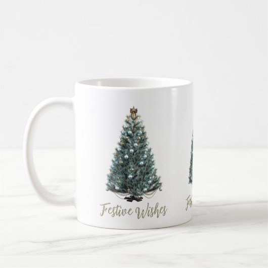 お祝いの気持ち。クリスマスツリーのデザイン コーヒーマグカップ (左)