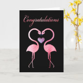 お祝いの水彩画のピンクのフラミンゴ カード (黄色い花)