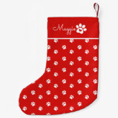 お祝いの犬の足跡 カスタムネーム スモールクリスマスストッキング (裏面)