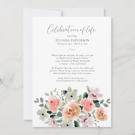 お祝いの生活水彩フローラ葬儀 招待状 (正面)