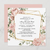 お祝いの生活葬儀記念ピンクフローラ 招待状 (正面/裏面)