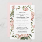 お祝いの生活葬儀記念ピンクフローラ 招待状 (正面/裏面)