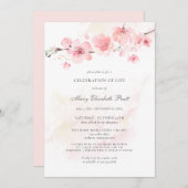 お祝いの生活葬儀記念ピンクフローラ 招待状 (正面/裏面)