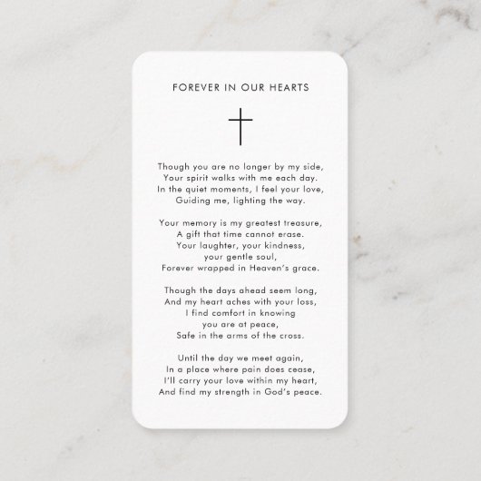 お祝いの生活葬儀記念祈りの言葉カード 名刺 (裏面)