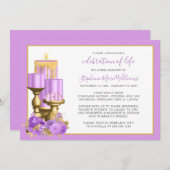 お祝いの生活葬儀記念薄紫ロウソク 招待状 (正面/裏面)