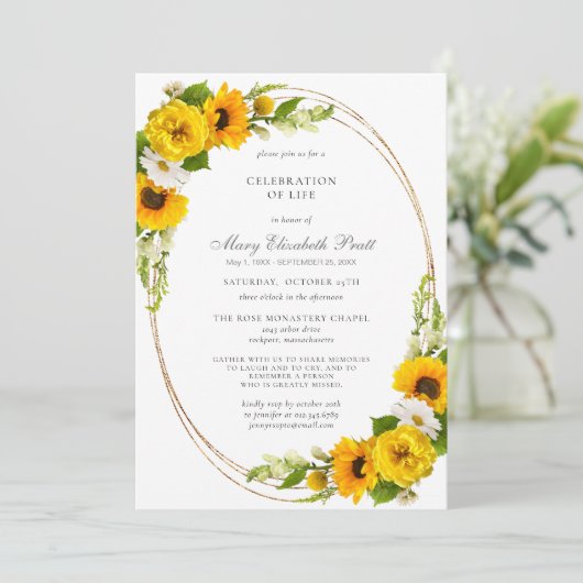 お祝いの生涯の葬儀ひまわりの花 招待状 (スタンド正面)