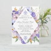 お祝いの生涯の葬儀記念紫フローラ 招待状 (スタンド正面)