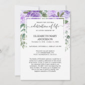 お祝いの生涯の葬儀記念紫フローラ 招待状 (正面)