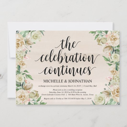 お祝いの続き、結婚式の抜け駆けパーティーの招待状 招待状 (正面)