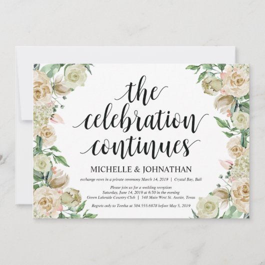 お祝いの続き、結婚式の秘密の挙式後のパーティーの招待状 招待状 (正面)