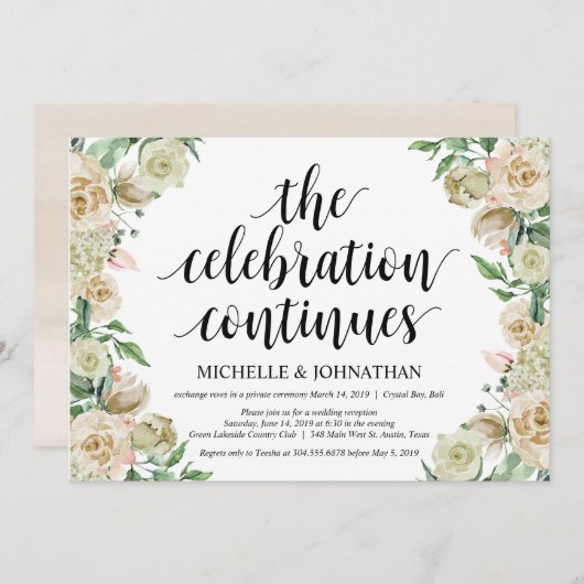 お祝いの続き、結婚式の秘密結婚後の披露宴の招待状 招待状 (正面/裏面)