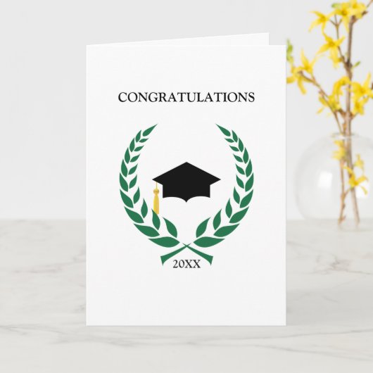 お祝いの緑の月桂樹の卒業 カード (黄色い花)