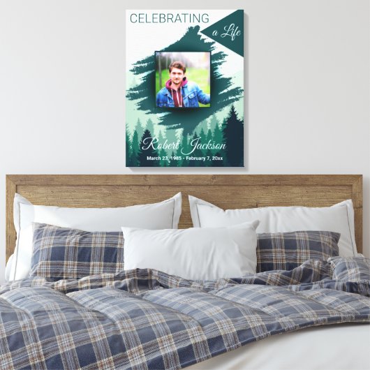お祝いの緑の松の林写真 キャンバスプリント (インサイチュ (寝室))
