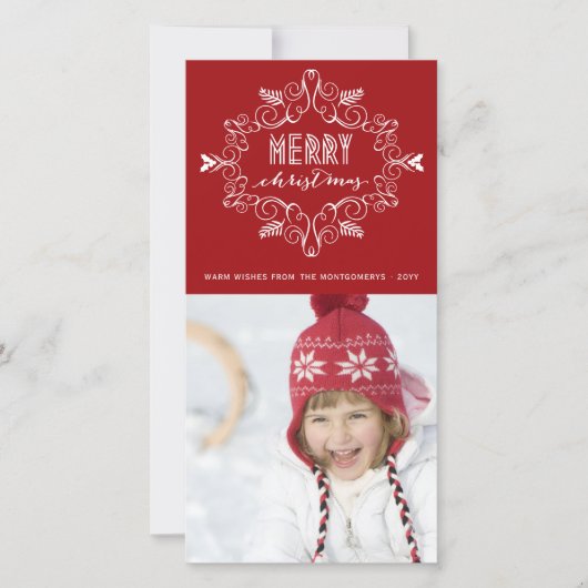 お祝いの群葉のシックな休日の挨拶の写真カード シーズンカード (正面)