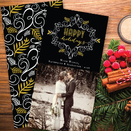 お祝いの群葉のシックな休日の挨拶の写真カード シーズンカード