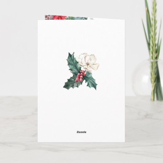 お祝いの群葉のメリークリスマスの花の挨拶 カード (裏面)