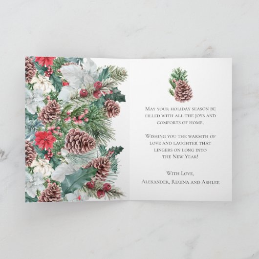 お祝いの群葉の幸せな休日の花の挨拶 カード (内部)