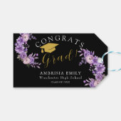 お祝いの花を添えたスタイリッシュな卒業おめでとうカード ギフトタグ (正面(横))