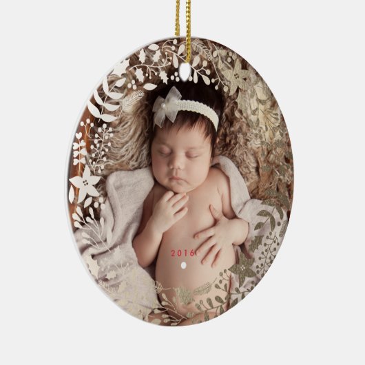 お祝いの花模様|のパーソナライズなクリスマスのオーナメント セラミックオーナメント (右)