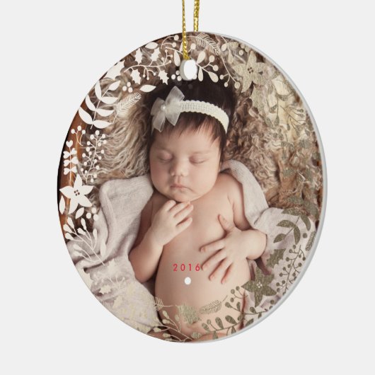 お祝いの花模様|のパーソナライズなクリスマスのオーナメント セラミックオーナメント (左)