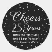 お祝いの言葉を添えたエレガントなブラック＆ホワイト ラウンドシール (正面)