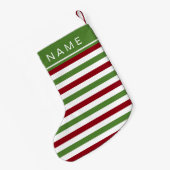 お祝いの赤い及び緑のストライプのなクリスマス スモールクリスマスストッキング (裏面 (吊り時))