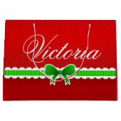 お祝いの赤い緑のクリスマスのデザインの名前をカスタムする ラージペーパーバッグ (正面)