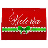 お祝いの赤い緑のクリスマスのデザインの名前をカスタムする ラージペーパーバッグ (裏面)